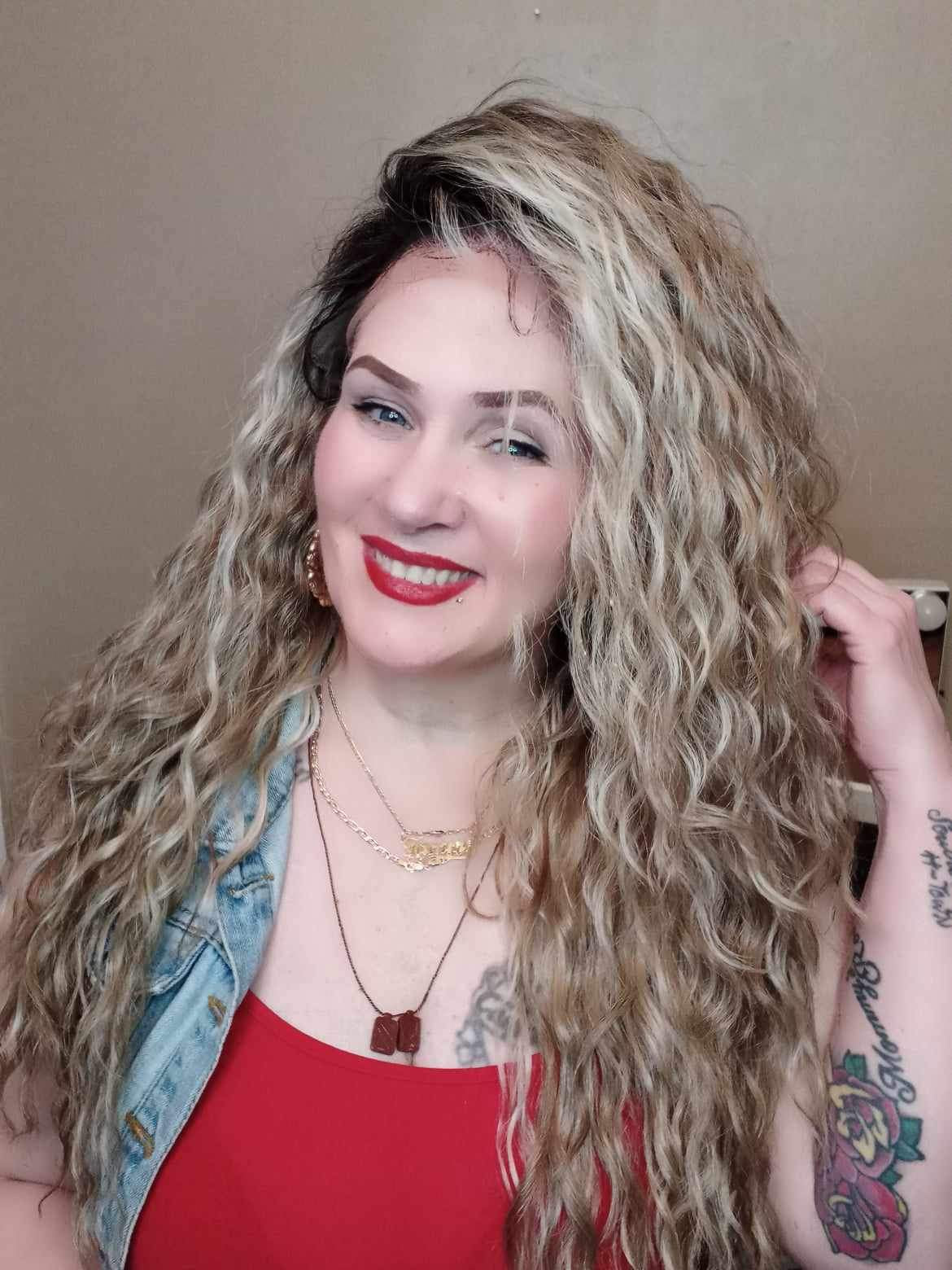 Angela (ash blonde/sandy blonde blend dk shadow root)