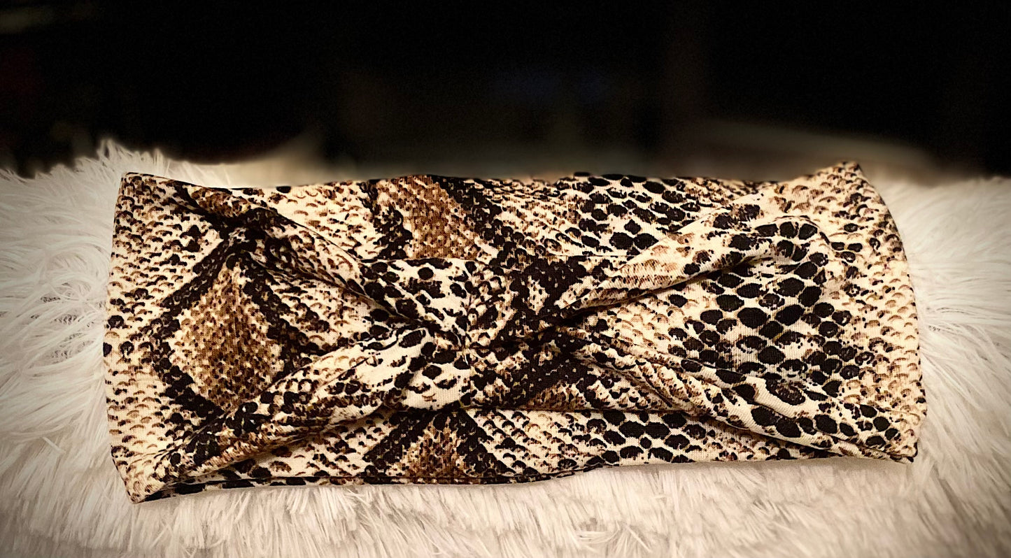 Brown snake skin print headband